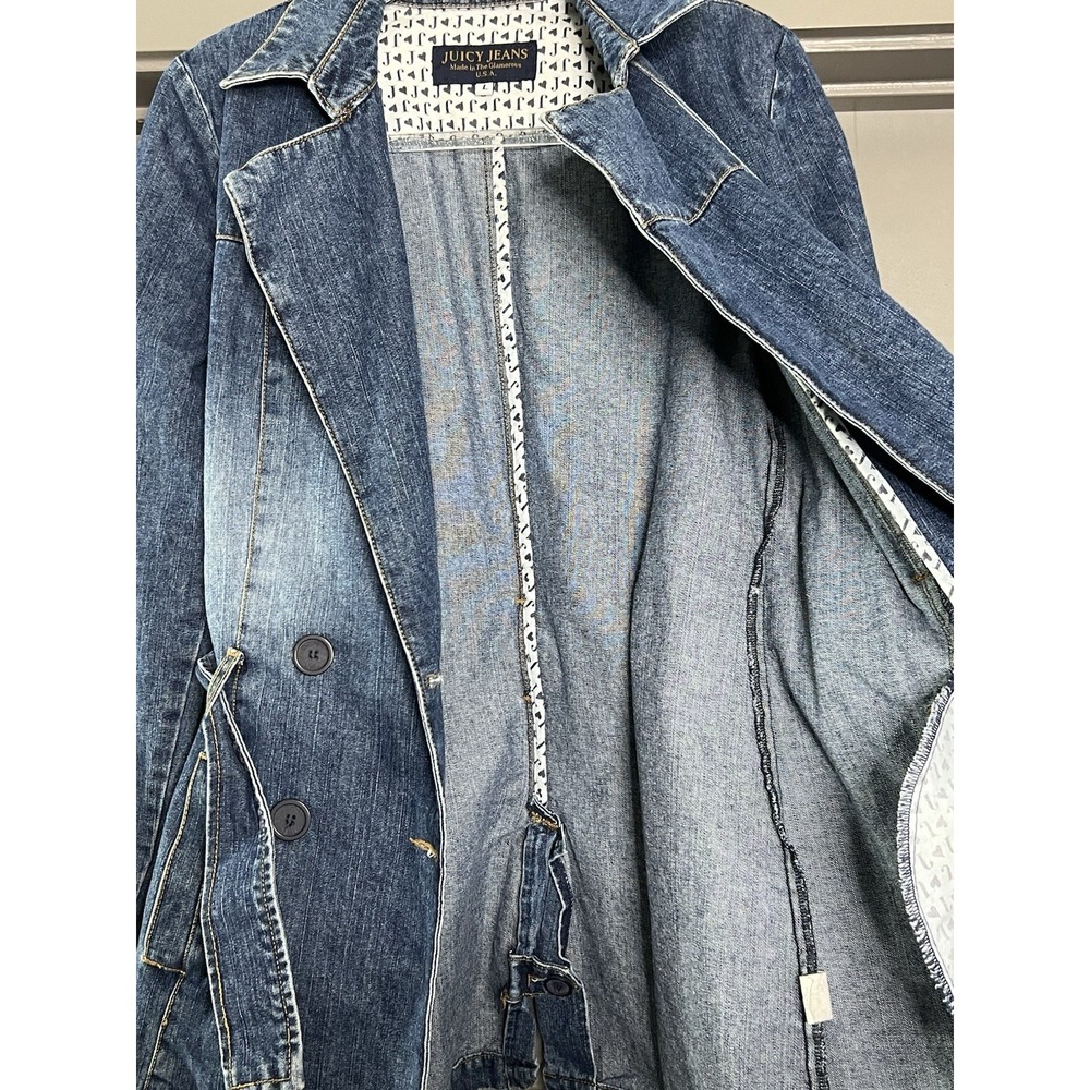 Vintage Juicy Couture Trench Coat Womens Large Denim Double Breasted Y2K - Picture 12 of 16